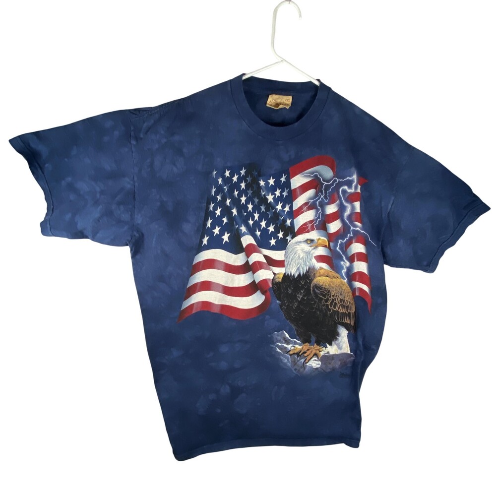 The Mountain Shirt Mens 2XL Blue Bald Eagle American Flag Patriotic Graphic Tee